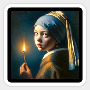 Illuminated Grief: The Match Girl's Lament - Vermeer's Vision Reimagined Sticker